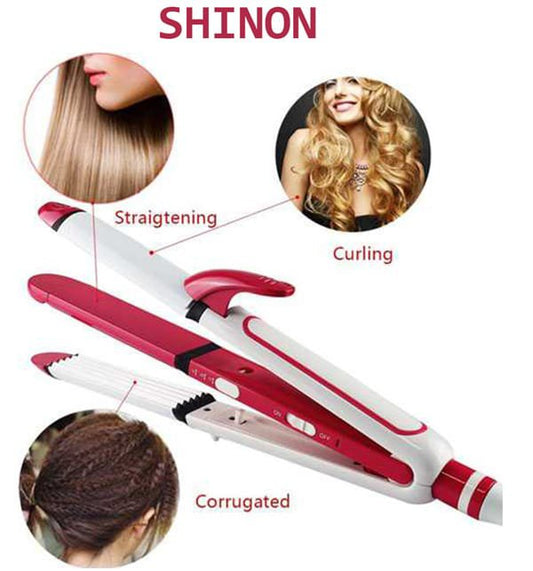 SHINON Three In One Hair Iron Straightener, Curler and Crimper