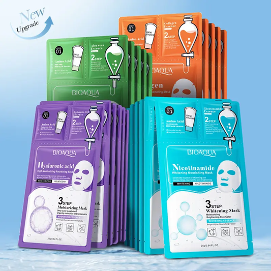 BIOAQUA 3steps Facial Mask ( Lotion essence, Cleanser, facial Sheet mask ) pack of 10