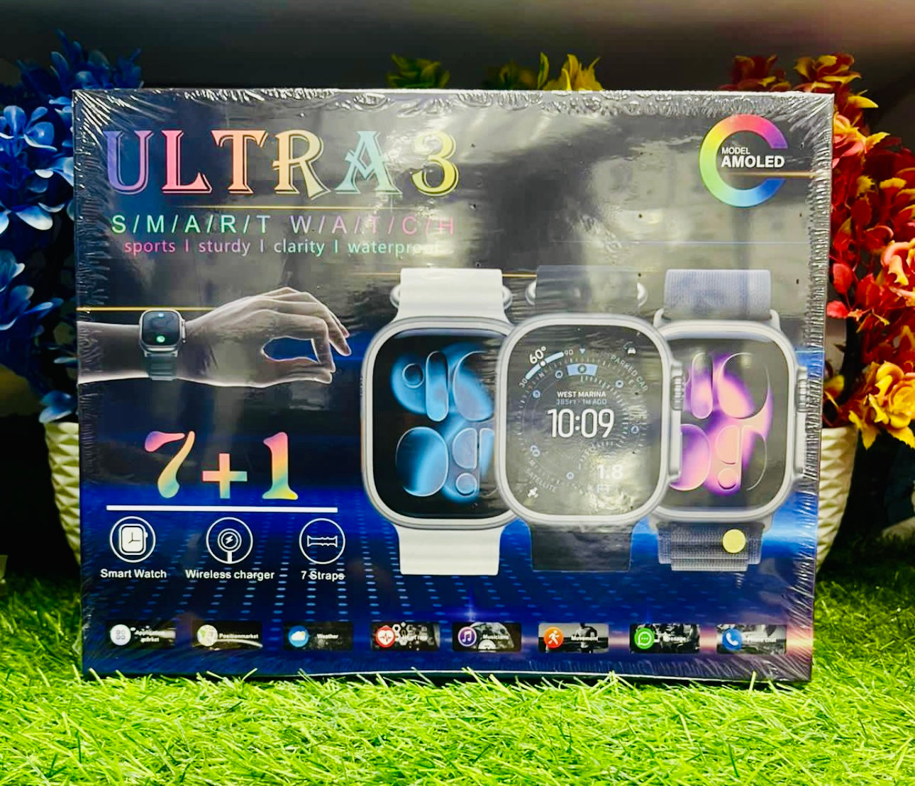 Ultra 3 Smart Watch - 7+1 Straps Bundle with Wireless Charger | AMOLED Display