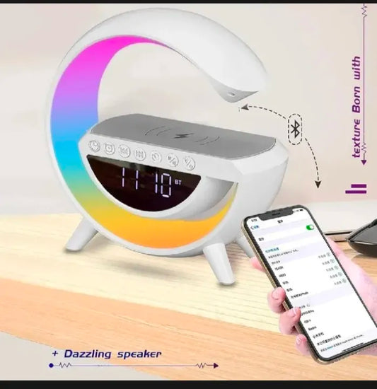 G-Shape Smart Wireless Charging Station with RGB Light, Bluetooth Speaker & Alarm Clock