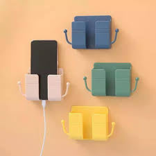 Wall-Mounted Phone Holder & Charging Organizer with Side Hooks