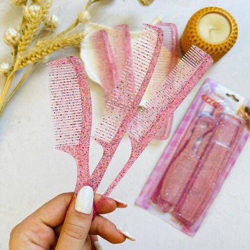 5-in-1 Pink Glitter Comb Set | Professional Hair Styling Combs for Women & Girls (Random Color)