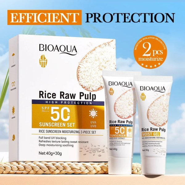 BIOAQUA Rice Raw Pulp Sunscreen Moisturizing Set SPF 50+ (40g + 30g)