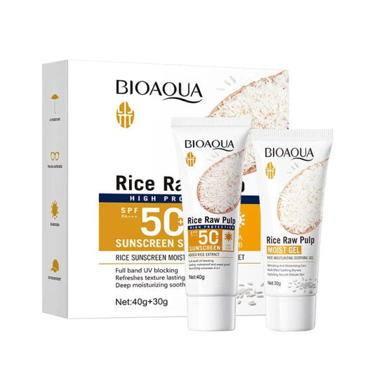 BIOAQUA Rice Raw Pulp Sunscreen Moisturizing Set SPF 50+ (40g + 30g)