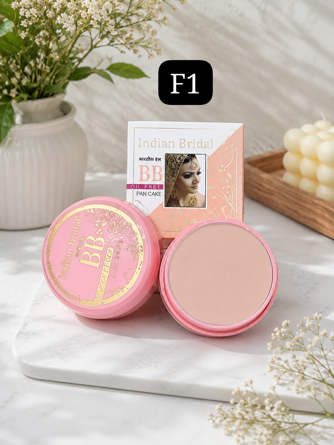 Indian Bridal BB Pan Cake – Oil Free Waterproof Compact Powder (Ivory & F1)