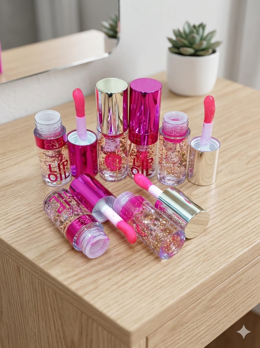 Glitter Lip Oil – Nourishing & Hydrating Lip Gloss with Gold Flakes
