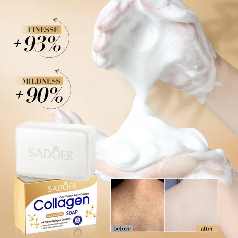 SADOER Collagen Cleansing Soap – Pure Natural Active Collagen for Deep Cleansing & Skin Brightening