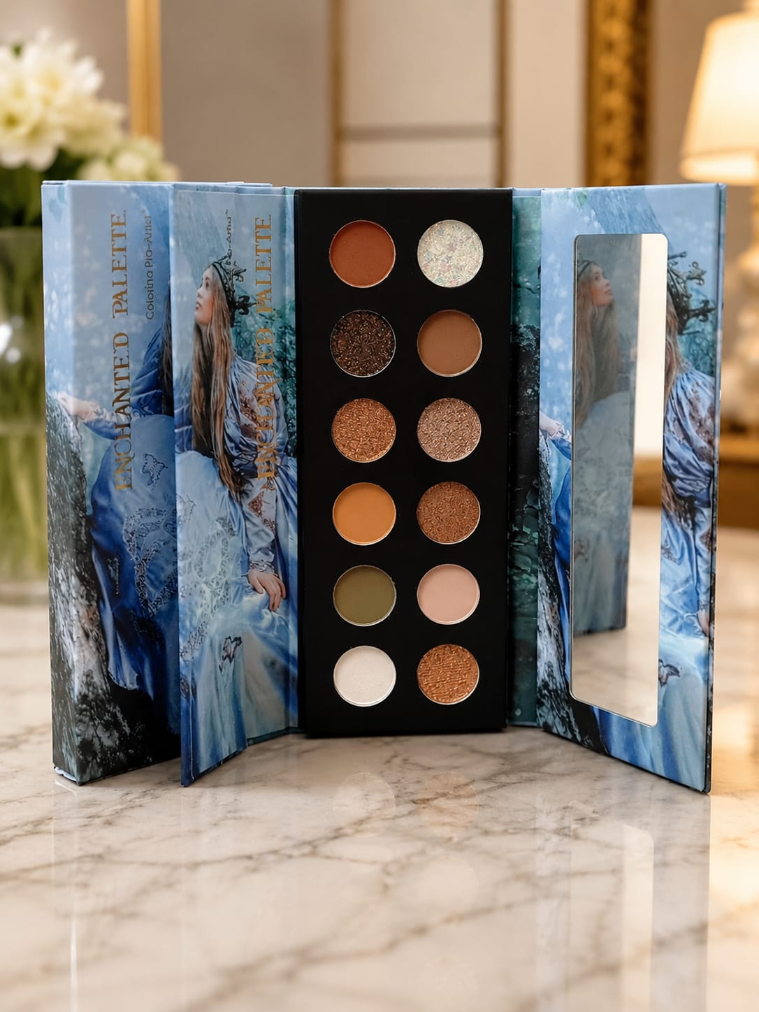 Colorina Pro-Artist Enchanted Palette – 10-Shade Luxury Book Eyeshadow Palette (Gold & Ice Edition)