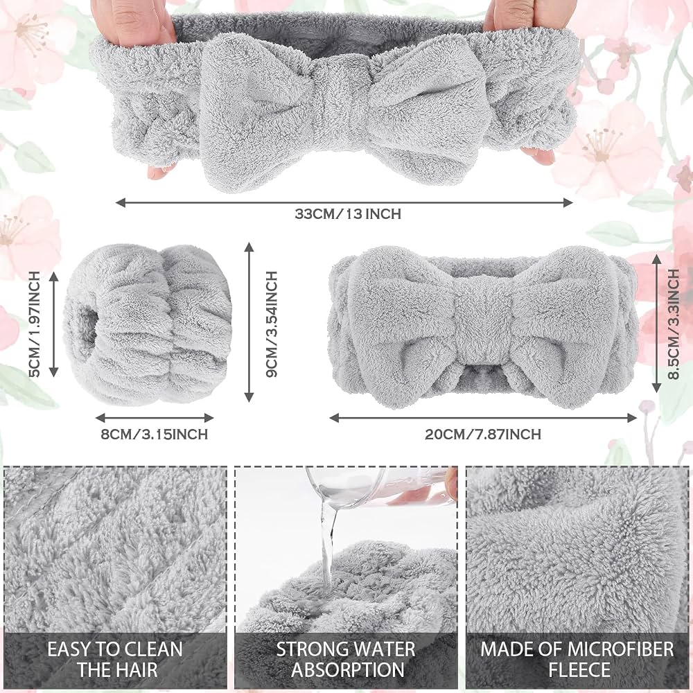 Microfiber Spa Headband & Wristband Set – Bow Style Face Wash Kit