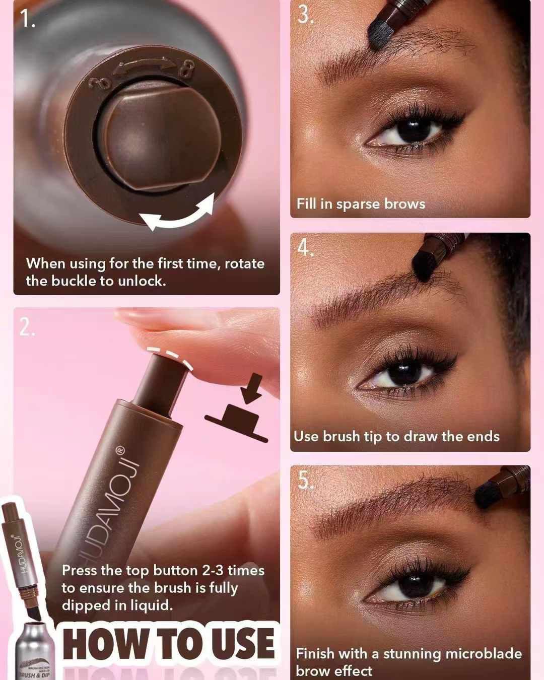 Hudamoji Brow fection Angled Brush and Dip Liquid Eyebrow Gel Pen