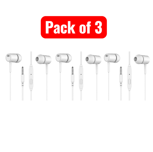 Pack of 3 Best Quality Handsfree with Stereo sound android with Silicone Buds (white)