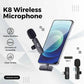 K8 Wireless Bluetooth Clip On Microphone (Single Mic)