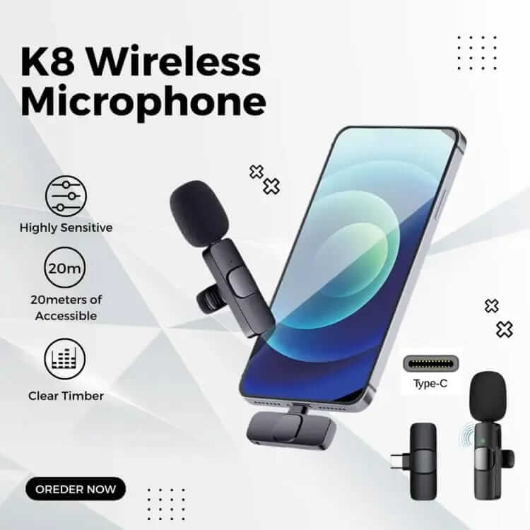 K8 Wireless Bluetooth Clip On Microphone (Single Mic)