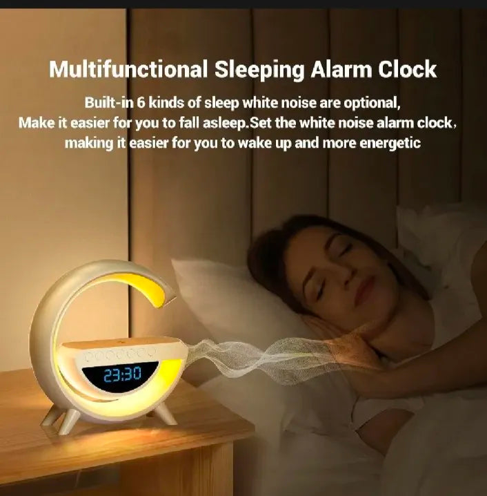 G-Shape Smart Wireless Charging Station with RGB Light, Bluetooth Speaker & Alarm Clock