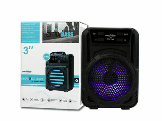 3-Inch Portable Bluetooth Speaker with LED Light, FM Radio & Extra Bass