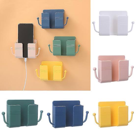 Wall-Mounted Phone Holder & Charging Organizer with Side Hooks