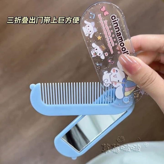 Sanrio Characters Foldable Mirror & Comb Set | Hello Kitty Cinnamoroll Kuromi (Random Color)