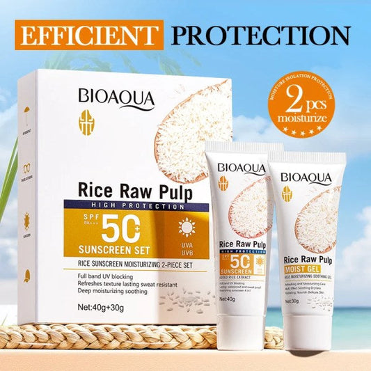 BIOAQUA Rice Raw Pulp Sunscreen Moisturizing Set SPF 50+ (40g + 30g)