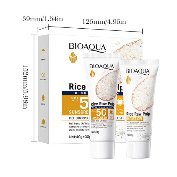 BIOAQUA Rice Raw Pulp Sunscreen Moisturizing Set SPF 50+ (40g + 30g)