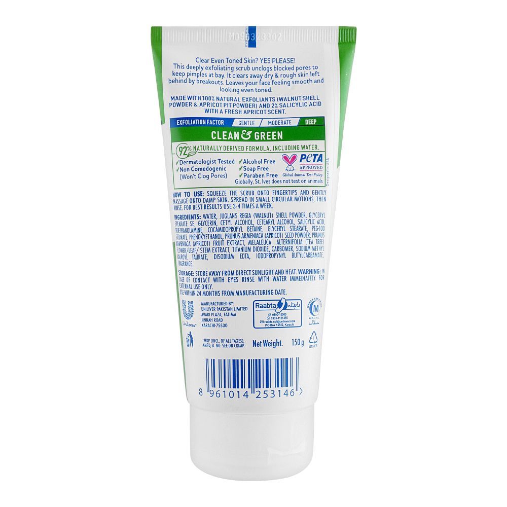 St. Ives Acne Clear Face Scrub – Tea Tree & Walnut with 2% Salicylic Acid