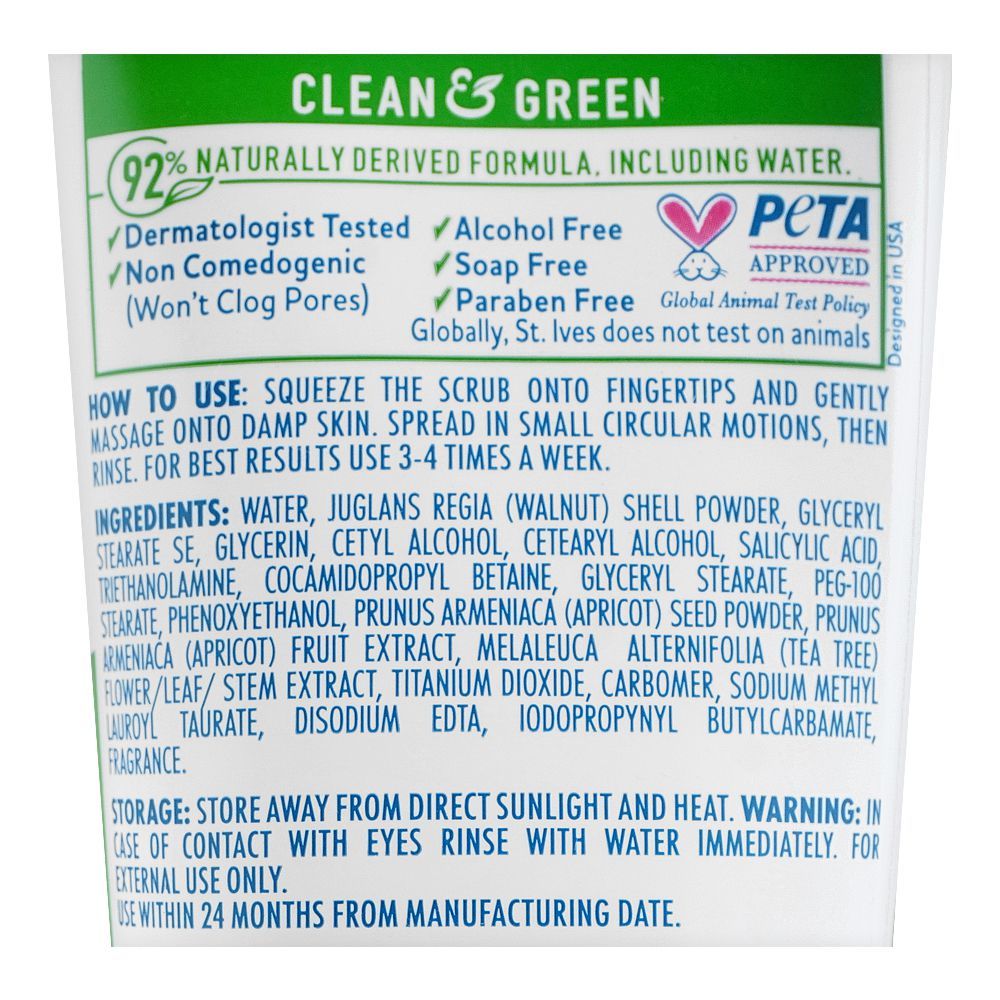St. Ives Acne Clear Face Scrub – Tea Tree & Walnut with 2% Salicylic Acid