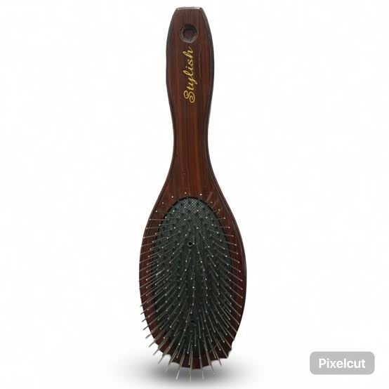 Stylish Wooden Paddle Hair Brush – Anti-Static Detangling Brush with Steel Pins (Random Color)