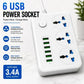 6 USB Power Socket – 3 Universal Outlets | Smart Fast Charging | Anti-Static Protection