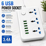 6 USB Power Socket – 3 Universal Outlets | Smart Fast Charging | Anti-Static Protection