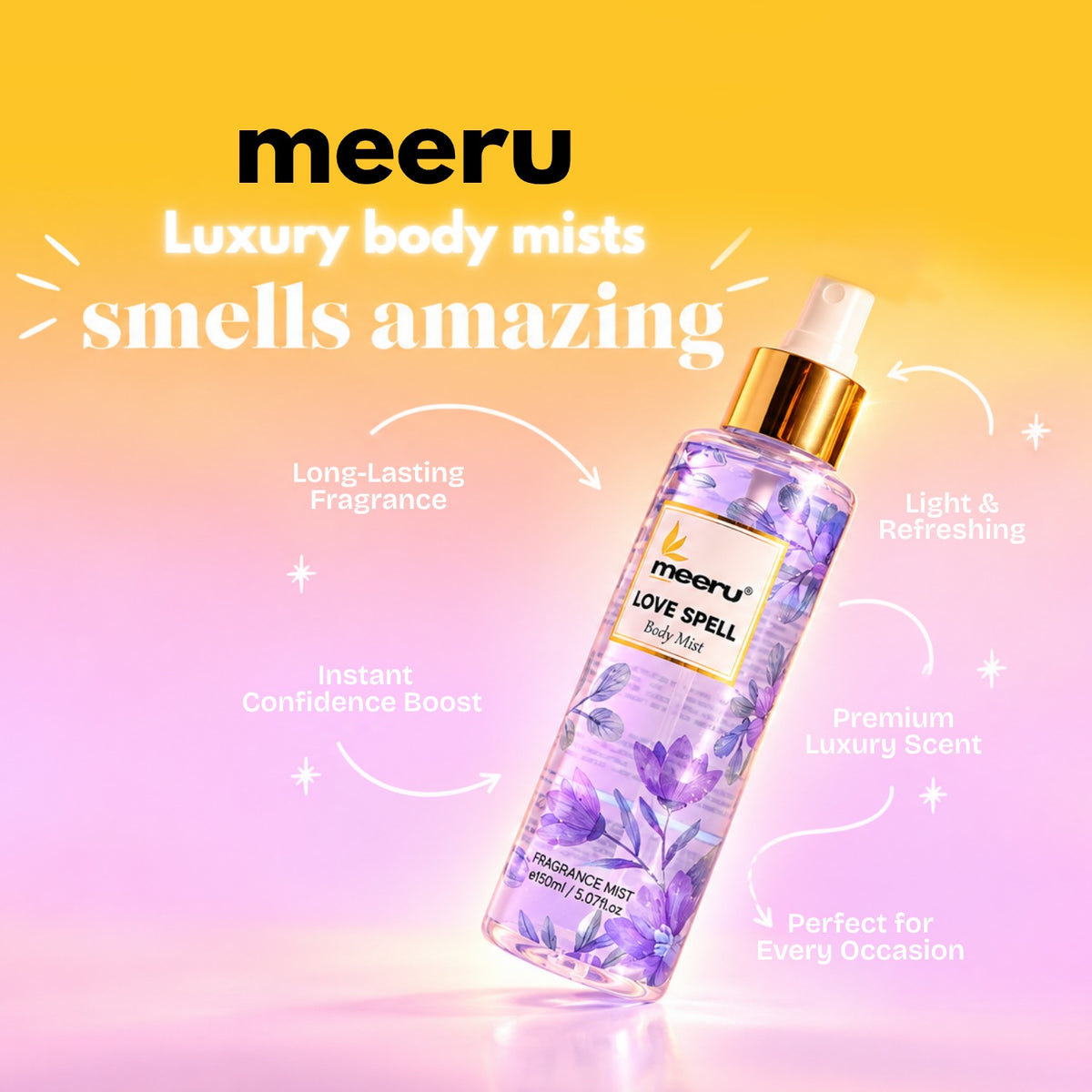Meeru® Body Mist Long Lasting Fragrance 150ml