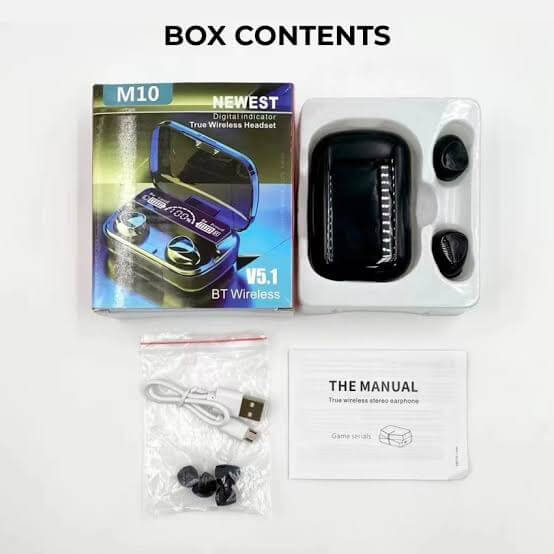 M10 Airbuds with amazing sound quality Bluetooth wireless Headphones with Power Bank