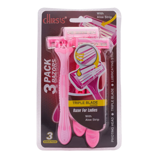 CHIRS’S 3 Pack Triple Blade Razors for Ladies with Aloe Strip