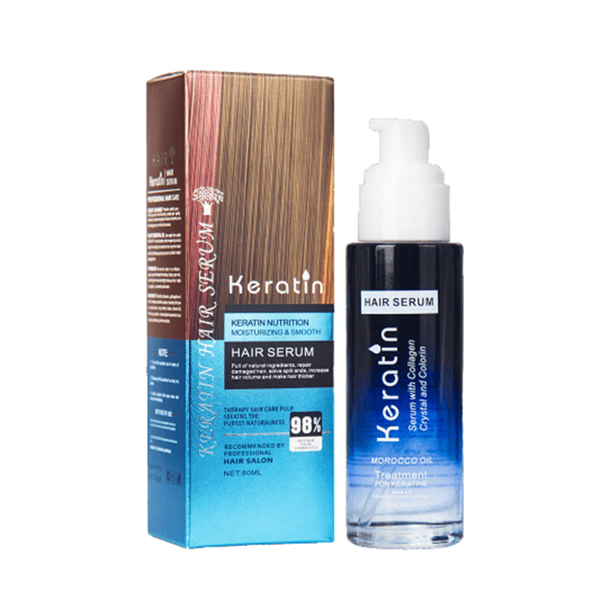 Keratin Hair Serum with Collagen, Morocco Oil & Crystal – Nutrition Moisturizing & Smooth 80ml
