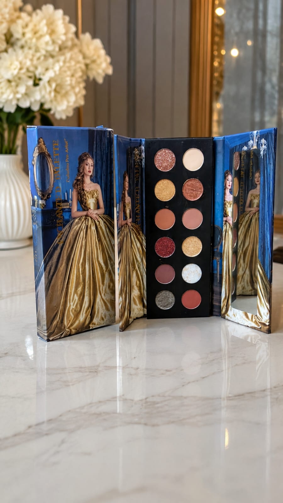 Colorina Pro-Artist Enchanted Palette – 10-Shade Luxury Book Eyeshadow Palette (Gold & Ice Edition)