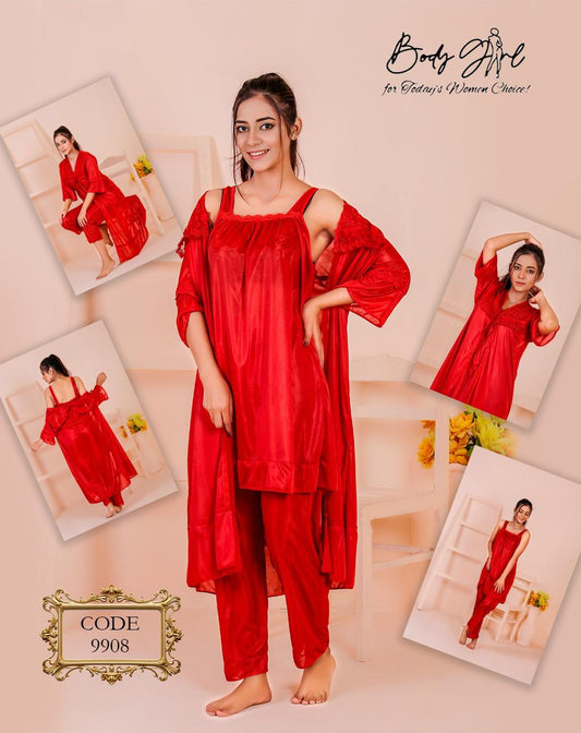Body Girl 3-Piece Luxury Satin Nightwear Set Silk Fabric
