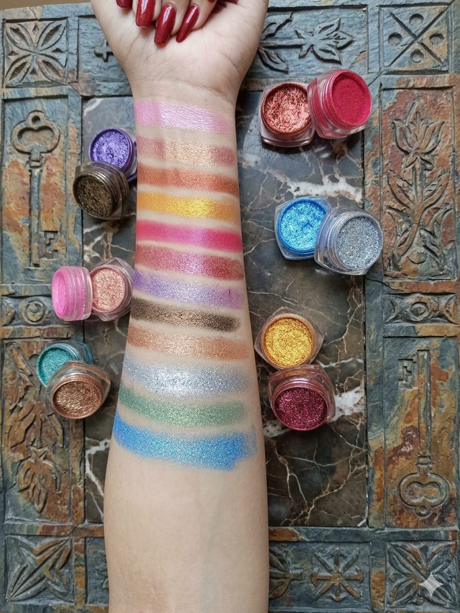 Valvet Eyeshadow Pigment Set – 12 Shades | Metallic & Shimmer Loose Powder