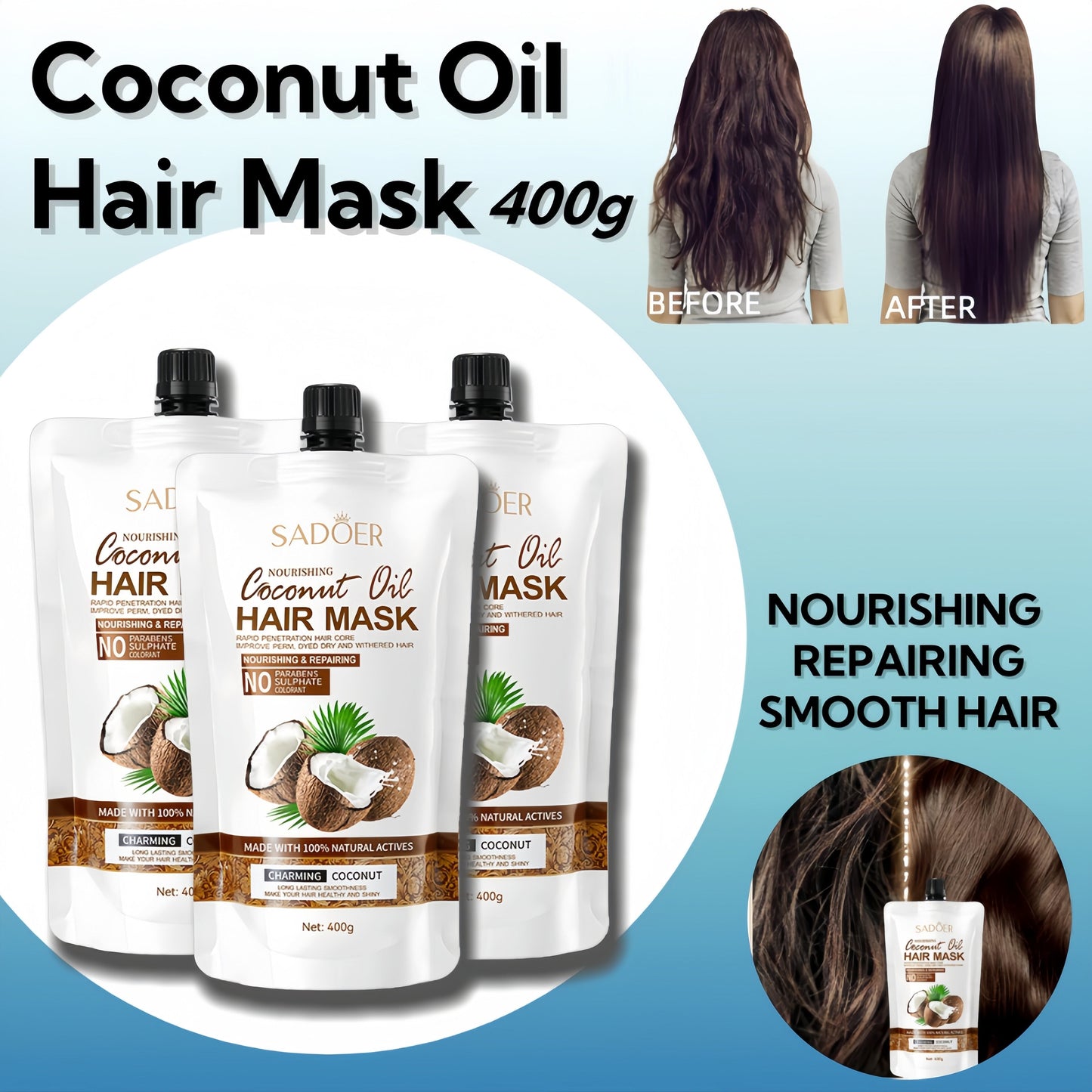 Sadoer Nourishing Coconut Oil Hair Mask – Repair, Smooth & Shine | 400g