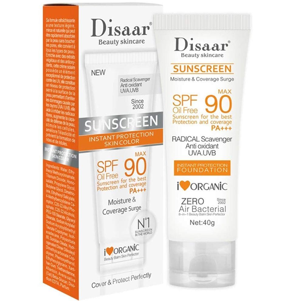Disaar SPF 90 MAX Oil Free Sunscreen Cream PA+++ 40g | Instant Protection Foundation
