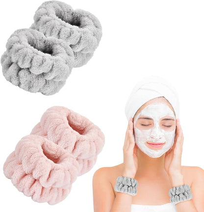 Microfiber Spa Headband & Wristband Set – Bow Style Face Wash Kit