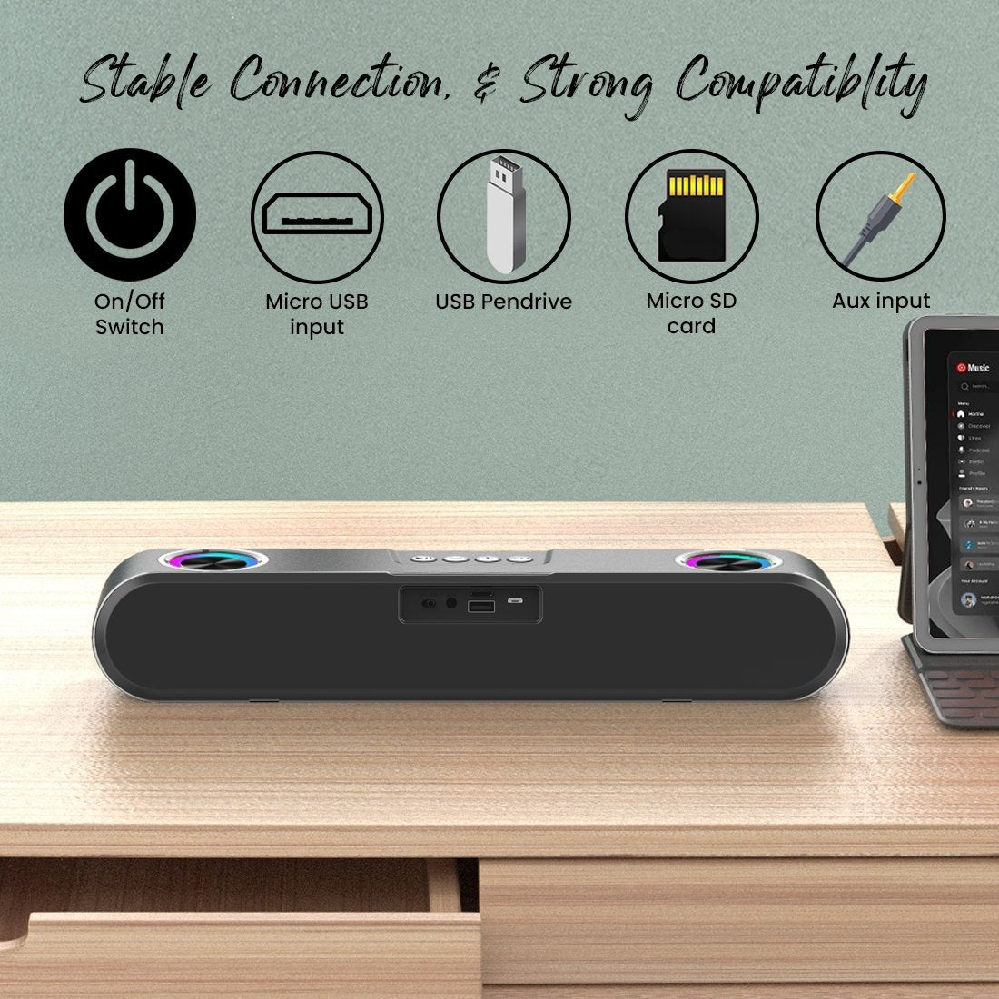 Astro SP-50 Bluetooth Soundbar Speaker with RGB Lights | BT 5.3 | FM | AUX | USB | SD Card(Random Colors)