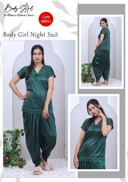 Body Girl Satin Night Suit – Code AB011 (2-Piece Set)Silk Fabric