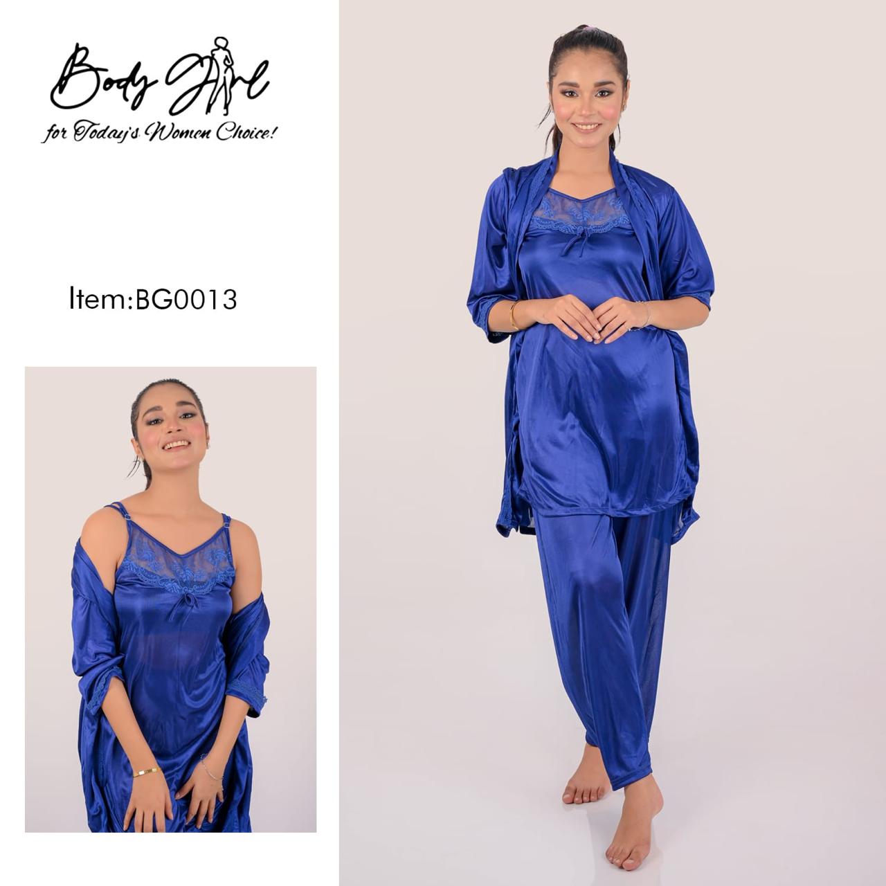 Body Girl BG0013 – 3-Piece Satin Nightwear Set for Women