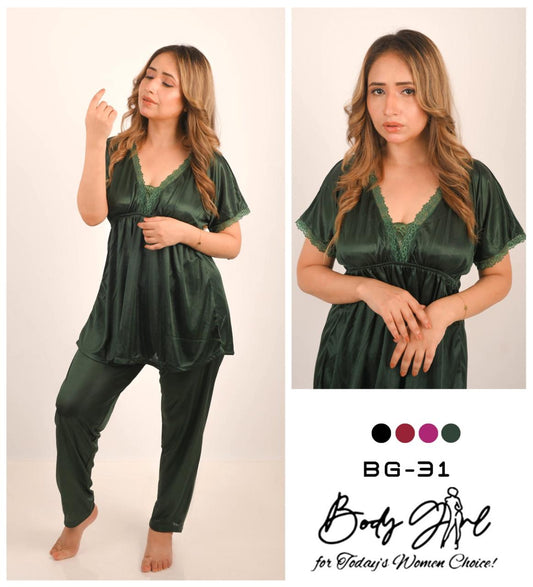 Body Girl Satin Night Suit – Code AB011 (2-Piece Set)Silk Fabric