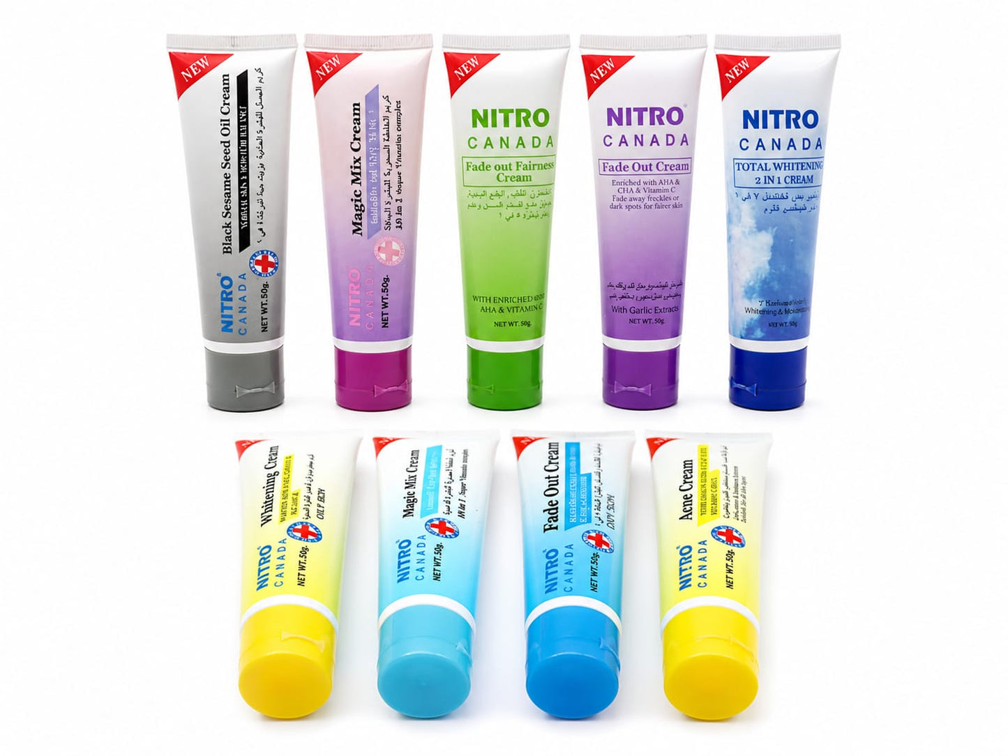 Nitro Canada Skincare Cream Collection – Whitening, Fade Out & Acne Creams (9-in-1 Set)