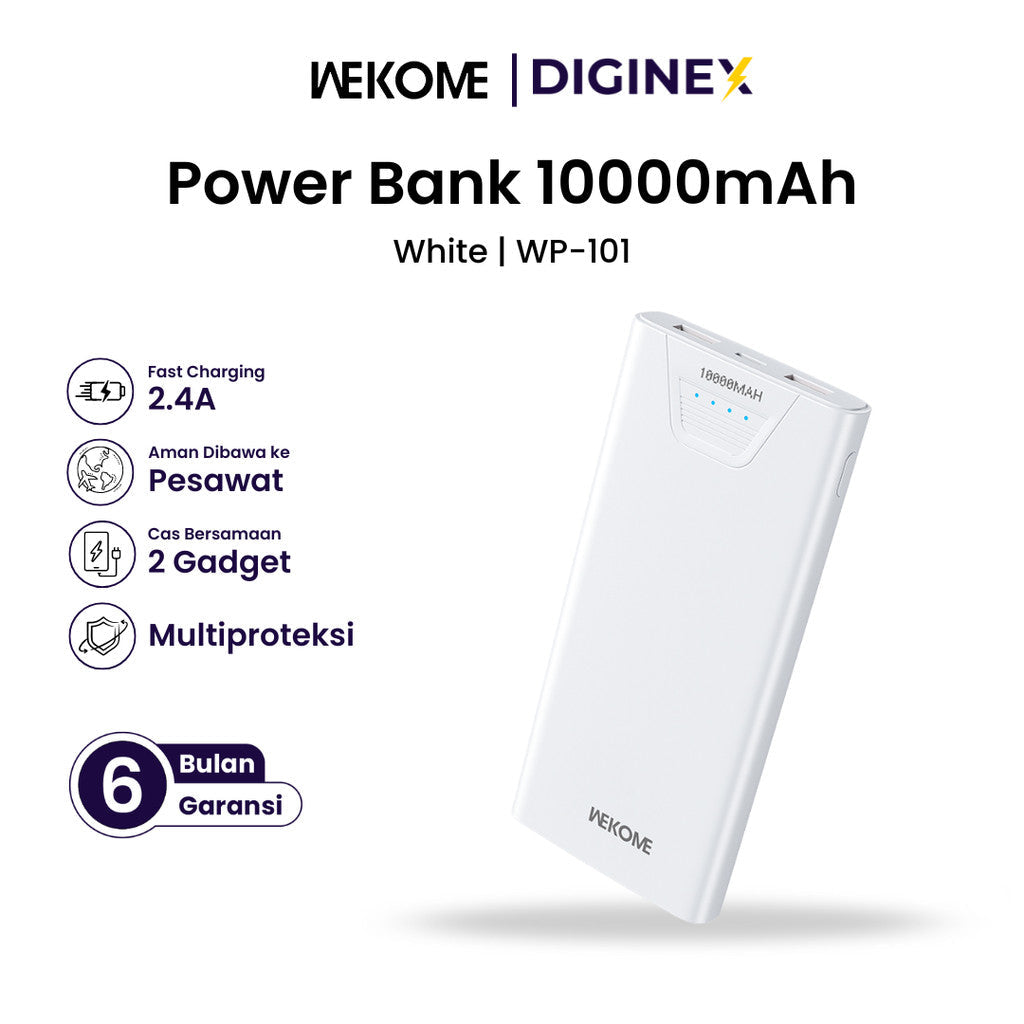 WEKOME Power Bank 10000mAh – Fast Charging 2.4A | Dual Output | WP-101 (White)