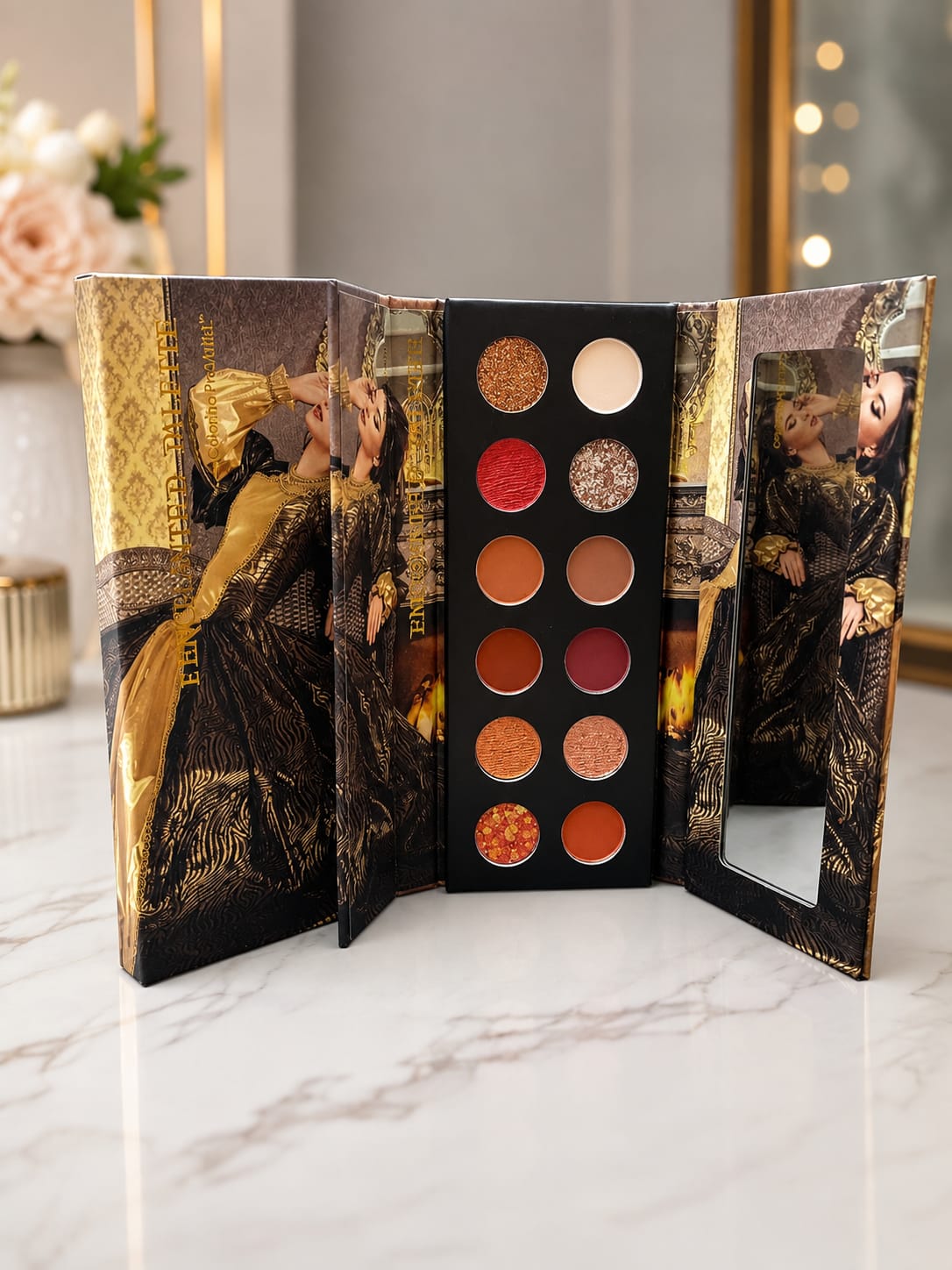 Colorina Pro-Artist Enchanted Palette – 10-Shade Luxury Book Eyeshadow Palette (Gold & Ice Edition)