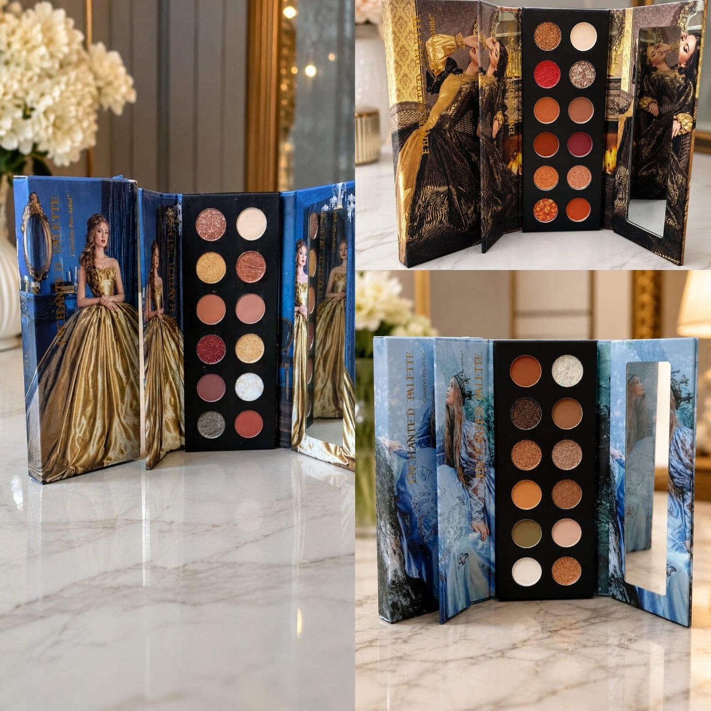 Colorina Pro-Artist Enchanted Palette – 10-Shade Luxury Book Eyeshadow Palette (Gold & Ice Edition)
