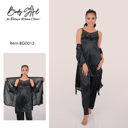 Body Girl BG0013 – 3-Piece Satin Nightwear Set for Women