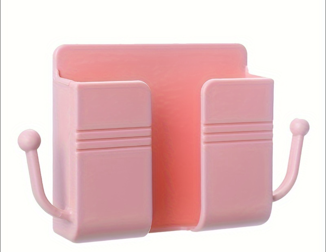 Wall-Mounted Phone Holder & Charging Organizer with Side Hooks