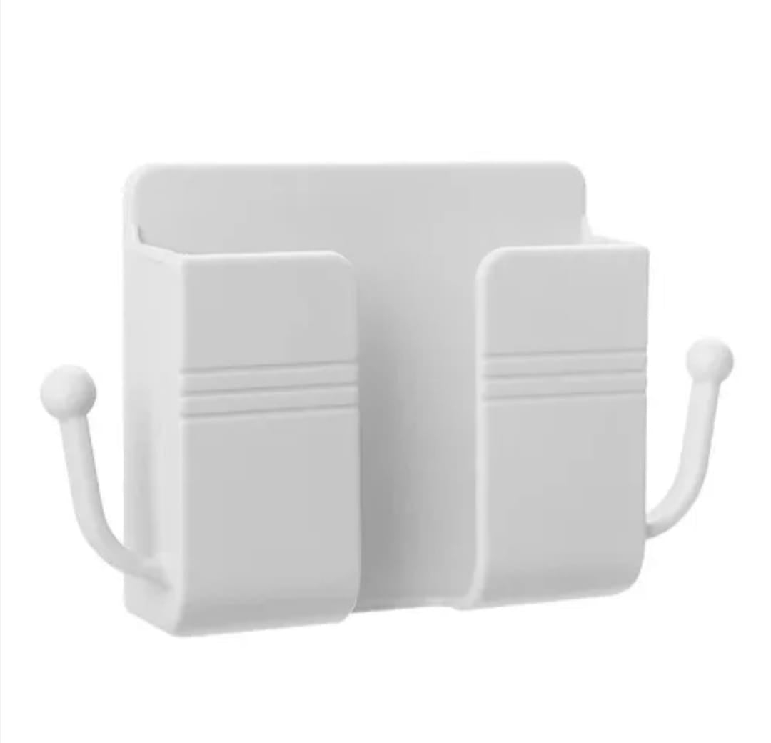 Wall-Mounted Phone Holder & Charging Organizer with Side Hooks