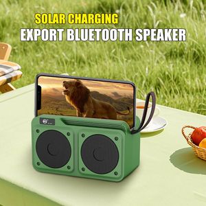 DV-1187 Solar Bluetooth Speaker shown in three colors: blue, green and black with carry strap